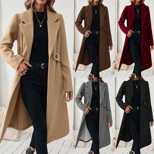 Damen Longline-Mantel mit Reverskragen und Pattentaschen-Detail Shop Nory
