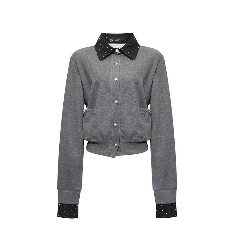 Damen Knopf-Sweatjacke mit eingesetztem Hemdkragen und Manschetten Shop Nory