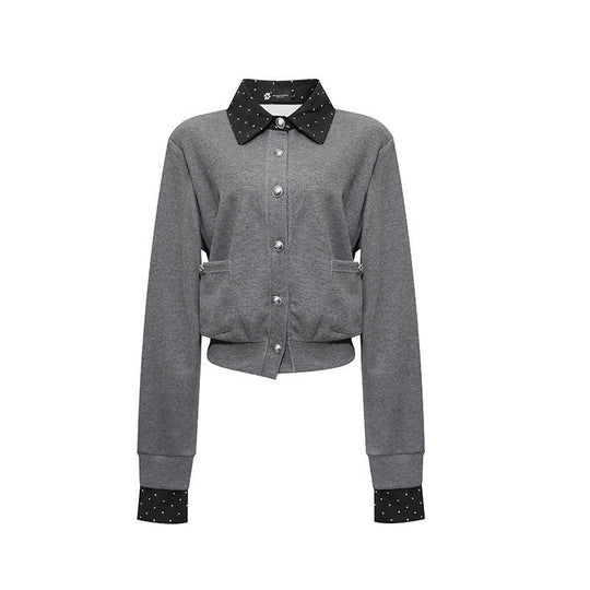 Damen Knopf-Sweatjacke mit eingesetztem Hemdkragen und Manschetten Shop Nory