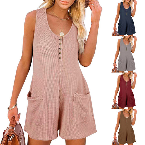 Damen lässiger Jumpsuit mit Knopfleiste und praktischen Taschen