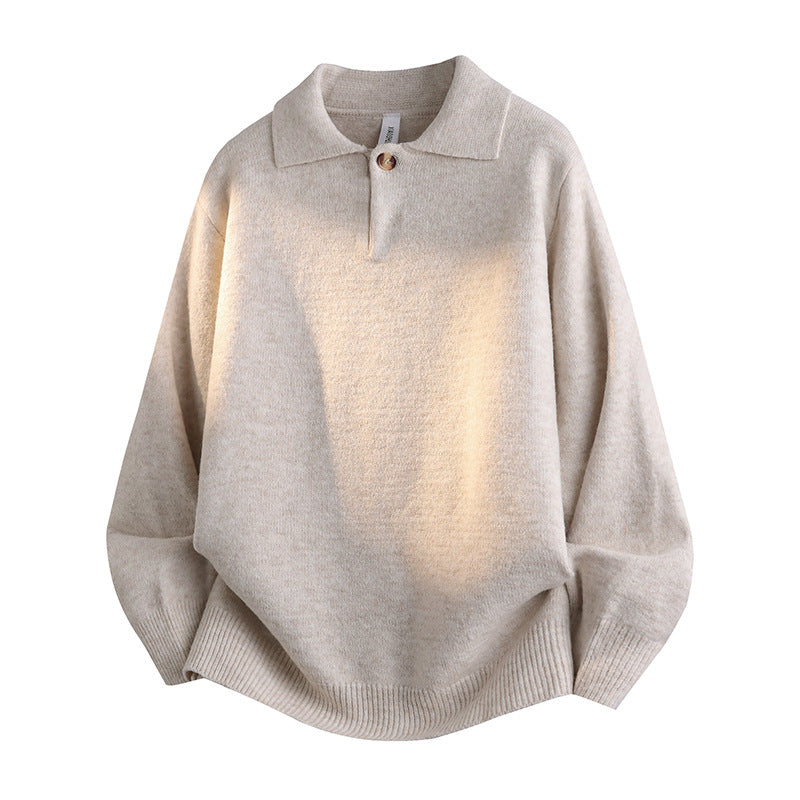 Damen Oversized Polokragen-Feinstrickpullover mit kurzem Schlitz und Zierknopf Shop Nory
