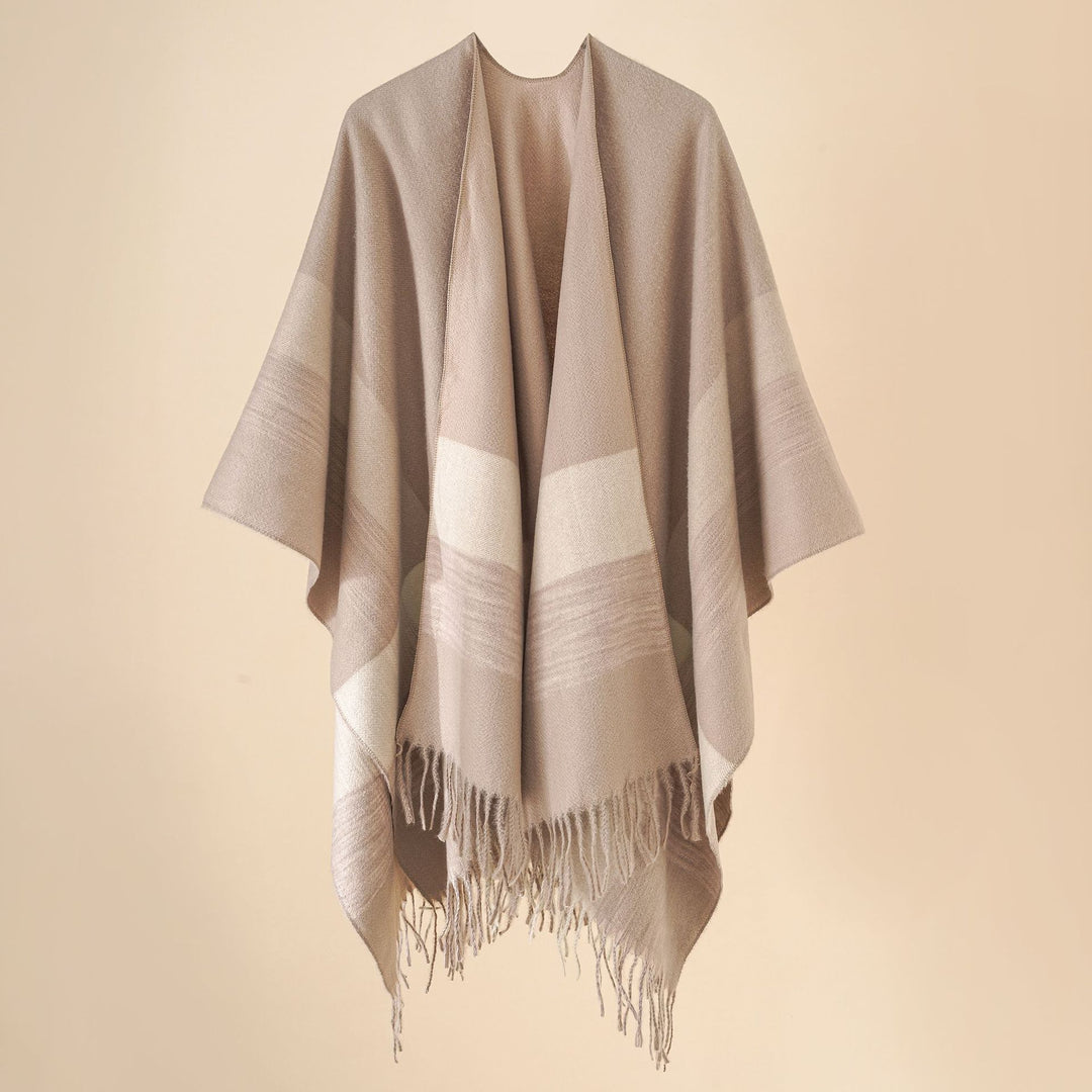 Damen Weit geschnittener Karierter Poncho mit Fransen und V‑Ausschnitt Shop Nory