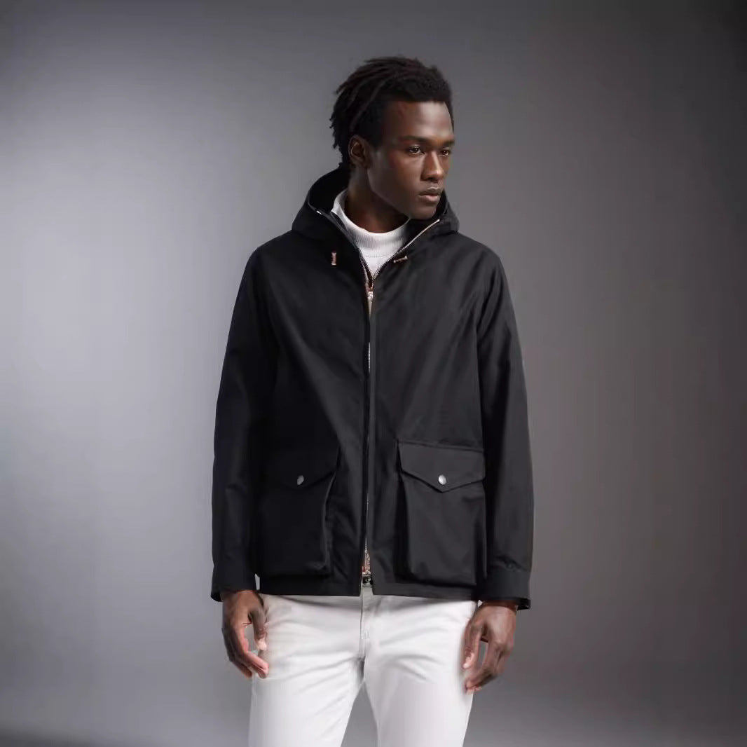 Herren Kurze wetterfeste Kapuzenjacke im Field-Style mit großen Pattentaschen Shop Nory