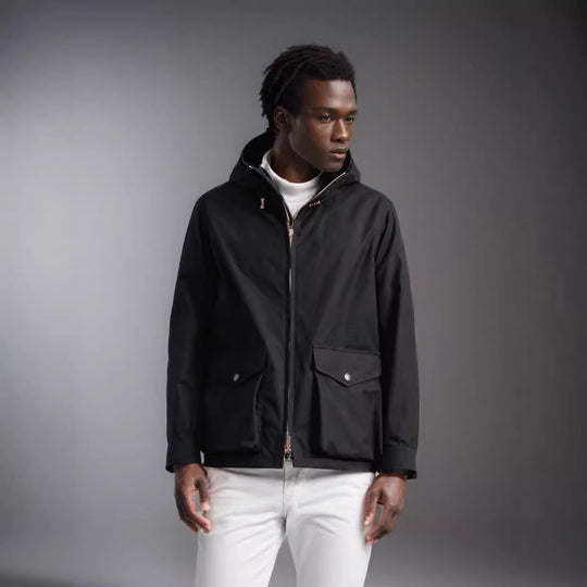 Herren Kurze wetterfeste Kapuzenjacke im Field-Style mit großen Pattentaschen Shop Nory