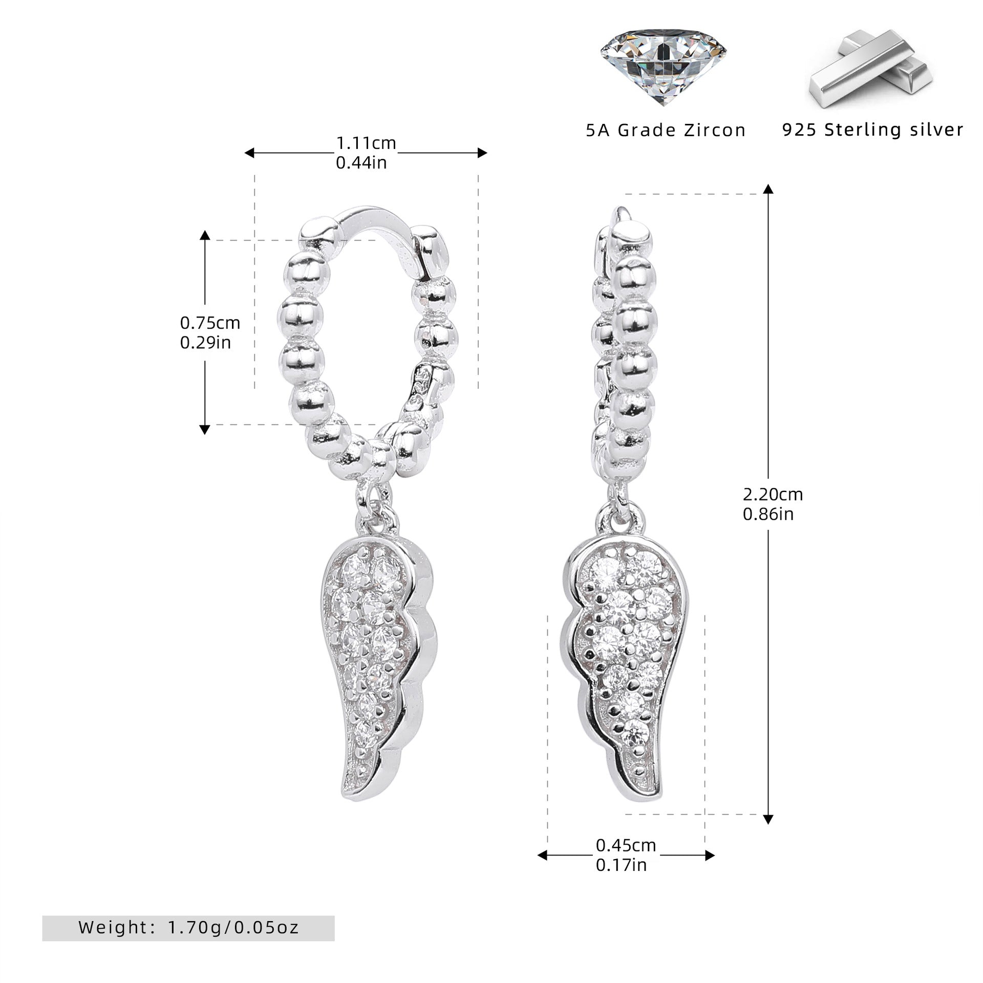 Damen Ohrhänger mit luxuriösem Engelsflügel-Design aus hochwertigem 925 Sterling Silber Shop Nory