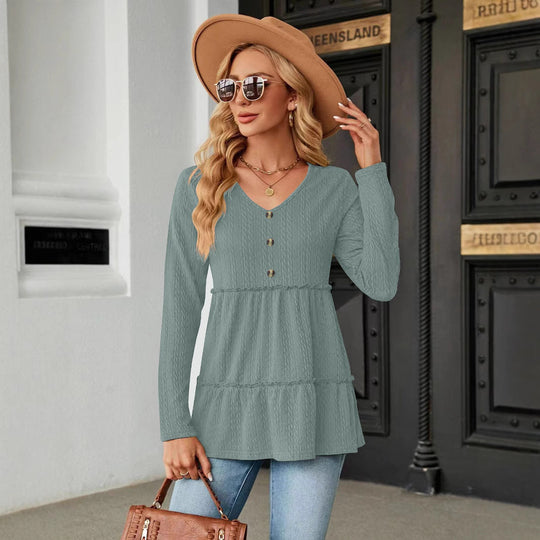 Damen Ärmelloses V-Ausschnitt Shirt mit Knopfdetails und voluminösem Saum