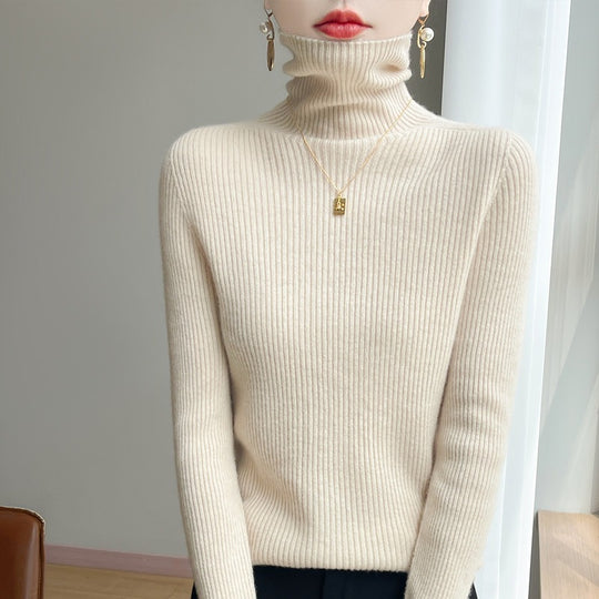 Damen Schlanker Rippenstrick-Rollkragenpullover mit gerafftem Hals und kaschmirähnlicher Haptik Shop Nory