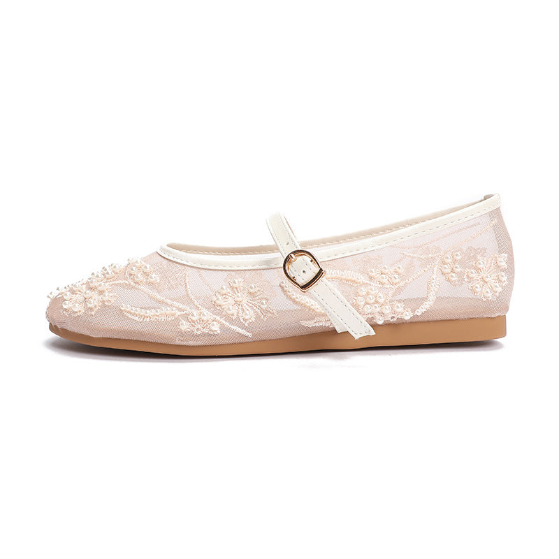 Damen Ballerinas mit floralem Stickereibesatz