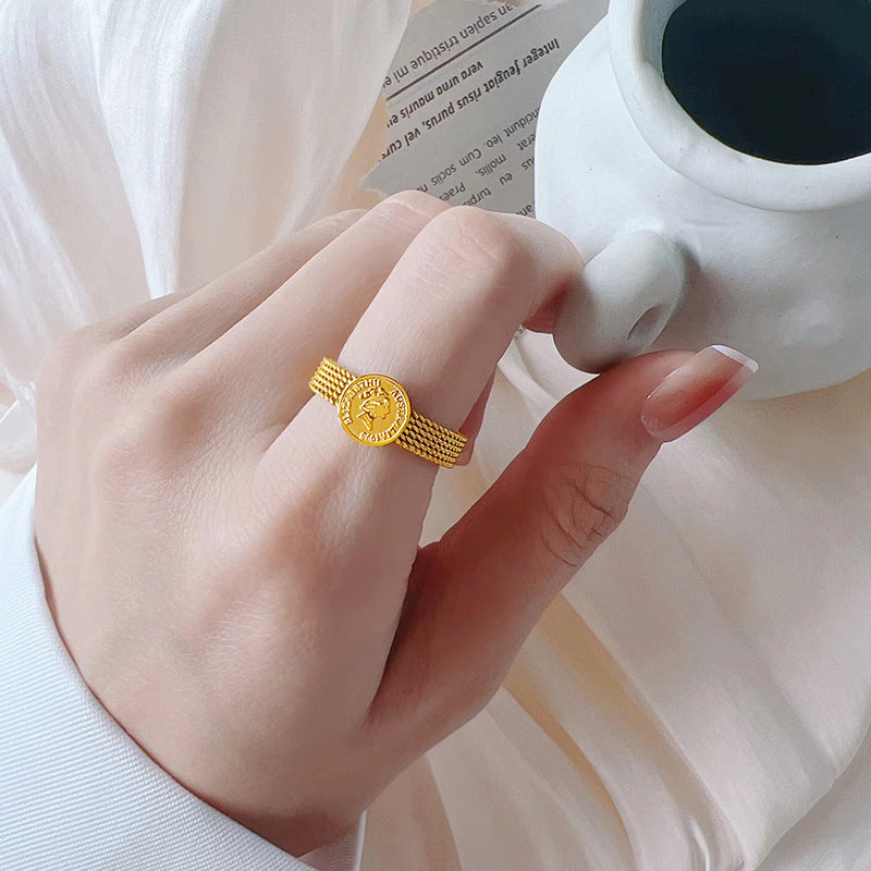 Damen feiner Ring mit strukturiertem Band und Motiv Shop Nory