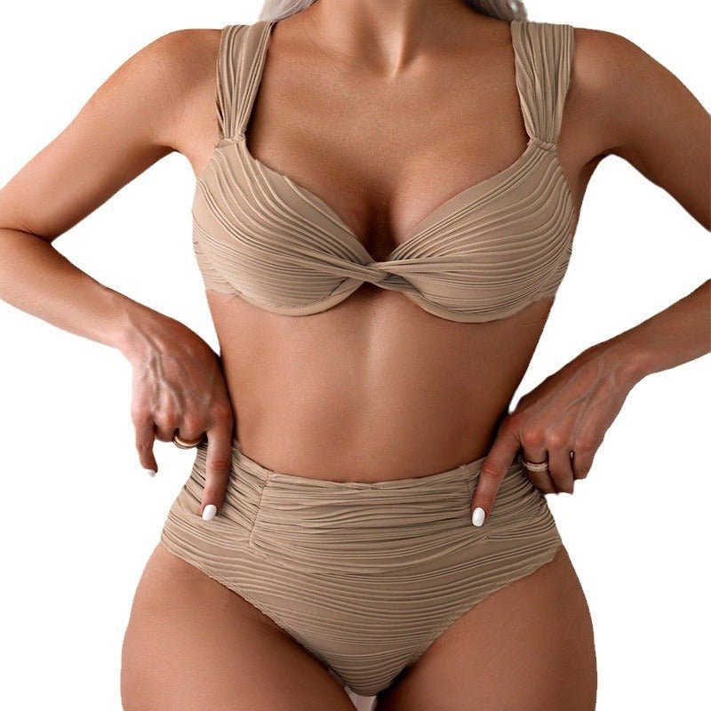 Damen Hoch tailliertes Bikini-Set mit raffiniertem Wickeldetail