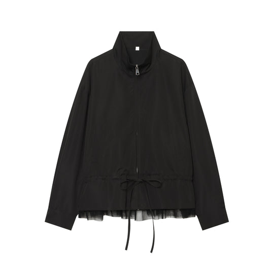 Damen leichte taillierbare Windjacke mit Stehkragen, Tunnelzug und Tüllbesatz Shop Nory