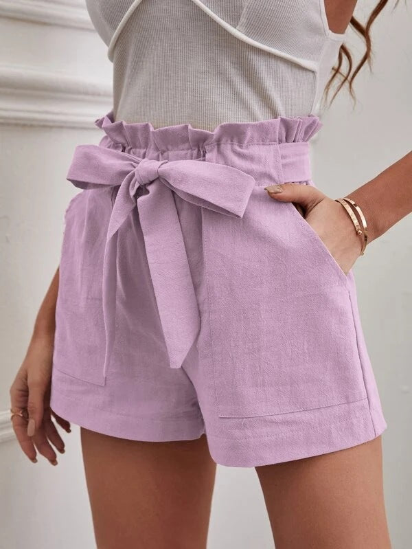 Damen elegante Shorts mit Bindegürtel und breitem Bund