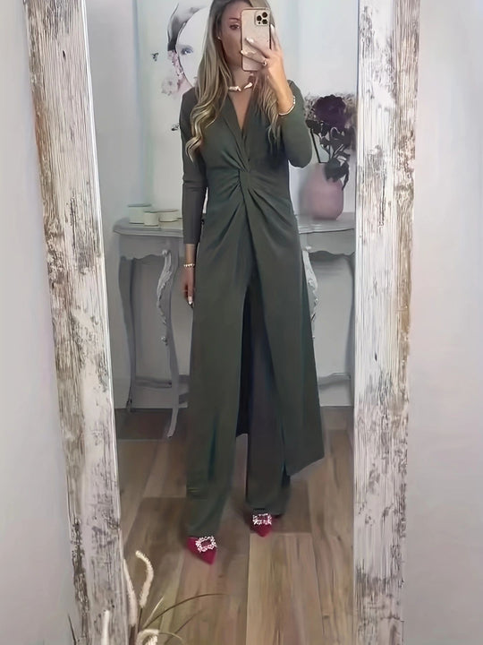 Damen Maxikleid mit V-Ausschnitt, Knotendetail und Animal-Print Shop Nory