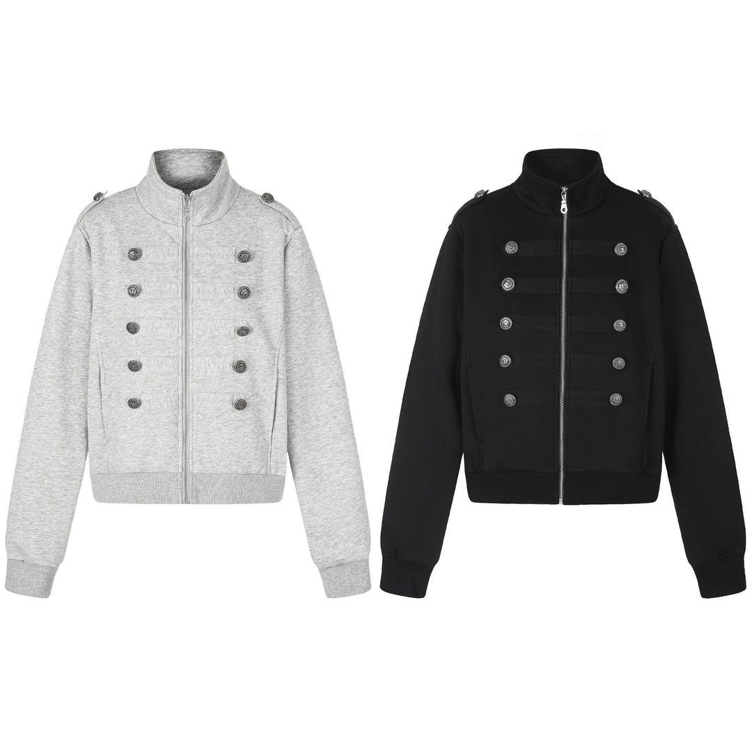 Damen Kurze Sweatjacke im Military-Stil mit Stehkragen Shop Nory