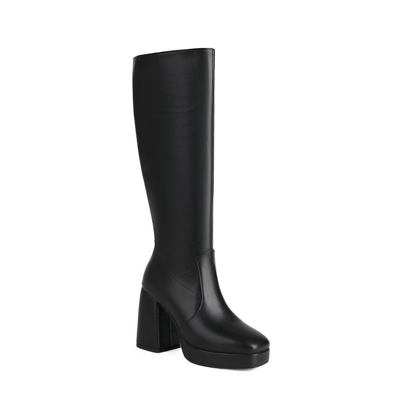 Leder-Plateau-Stiefel mit Blockabsatz - Ursula