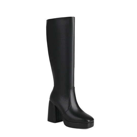 Leder-Plateau-Stiefel mit Blockabsatz - Ursula