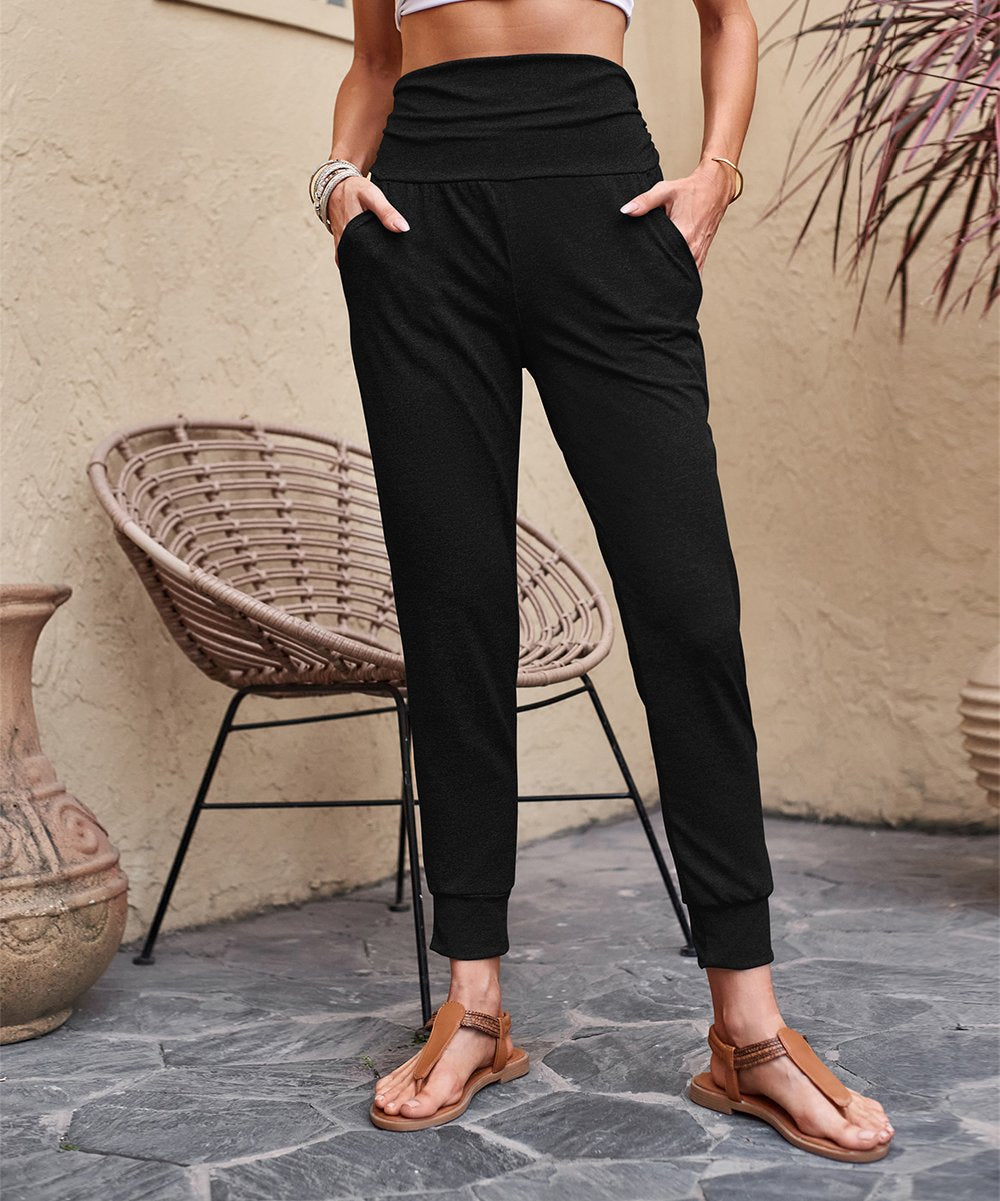 Damen Hochtaille Jogginghose mit breitem Bund, Eingrifftaschen und schlank zulaufendem Bein Shop Nory