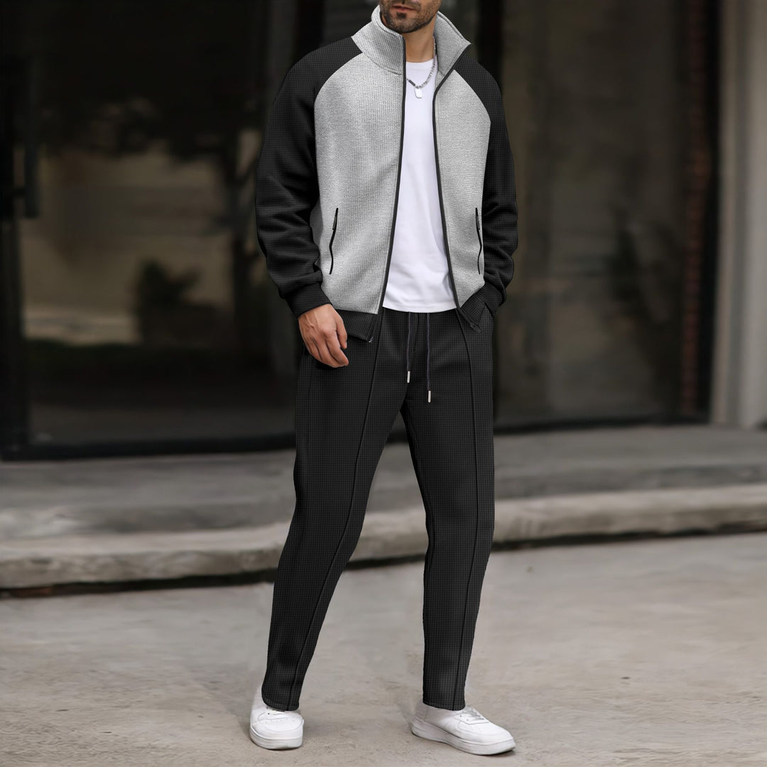 Herren nan zweifarbige Sport-Trainingsjacke mit Waffelstruktur Stehkragen Raglanärmel und verdeckten Reißverschlusstaschen Shop Nory
