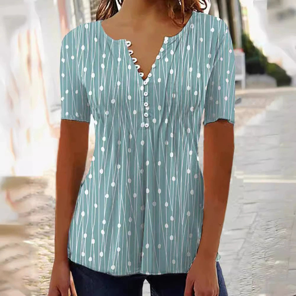 Damen Blusenshirt mit modischem Punkte-Design und eleganter Knopfleiste