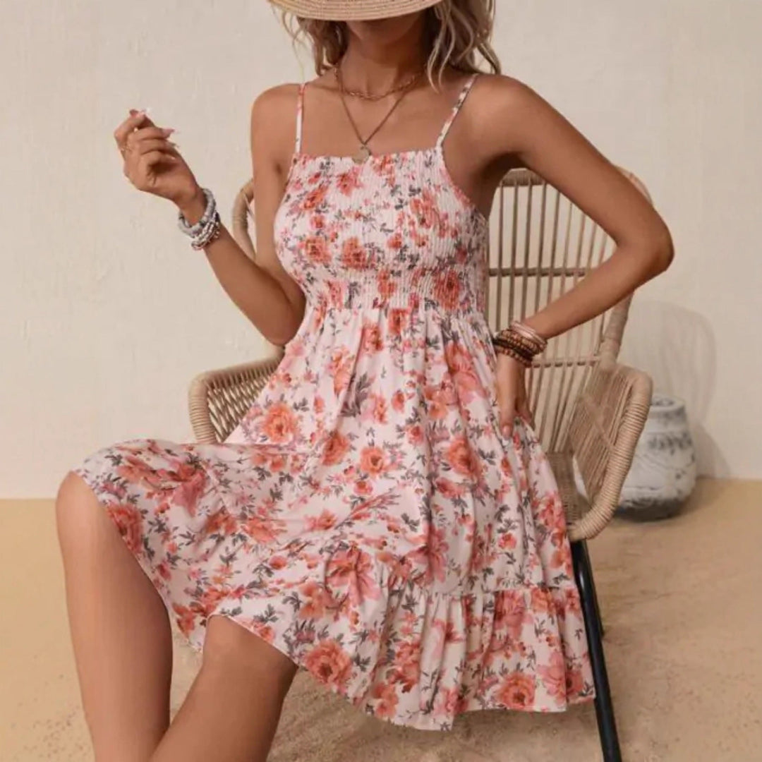 Damen Floral Sommerkleid mit schwingendem Rock und Spaghetti-Trägern Shopnory