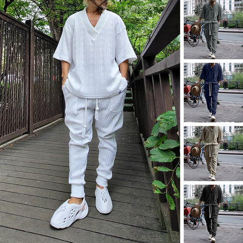 Herren Grobgestricktes Lounge-Set mit tiefem V‑Ausschnitt und Kordelzug-Jogger Shop Nory