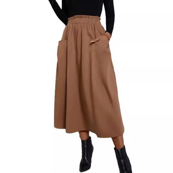 Damen Luftiger Midirock mit elastischem Bund und praktischen Taschen Shopnory