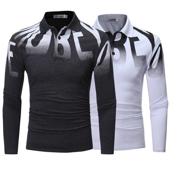 Herren Slim-Fit Langarm-Poloshirt mit großflächigem Typo-Print, Stretchkomfort und taillierter Silhouette Shop Nory