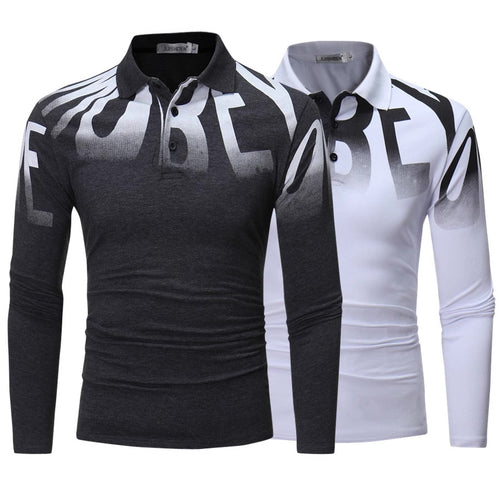 Herren Slim-Fit Langarm-Poloshirt mit großflächigem Typo-Print, Stretchkomfort und taillierter Silhouette Shop Nory