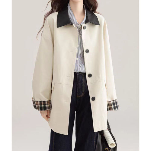 Damen Kurz-Boxy-Jacke im Trenchstil mit kontrastkragen und verstellbaren Manschetten Shop Nory