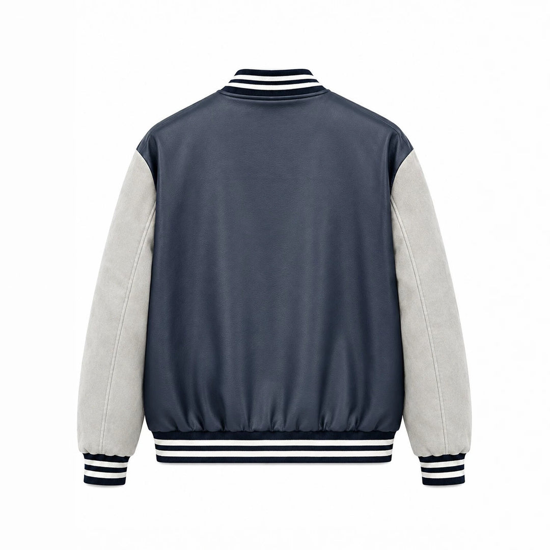 Herren Varsity-Lederoptik Collegejacke mit Kontrastärmeln, gestickten Patches und geripptem Saum Shop Nory
