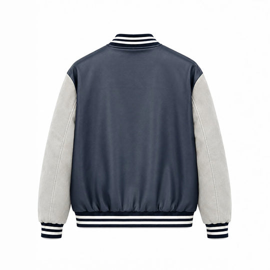 Herren Varsity-Lederoptik Collegejacke mit Kontrastärmeln, gestickten Patches und geripptem Saum Shop Nory