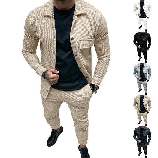Herren Strukturiertes Jersey-Freizeitset mit Overshirt und Tapered Jogginghose Shop Nory