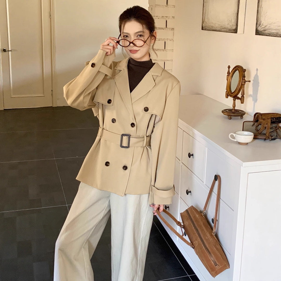 Damen Kurztrench im Oversize-Schnitt mit Doppelreihe und Bindegürtel Shop Nory