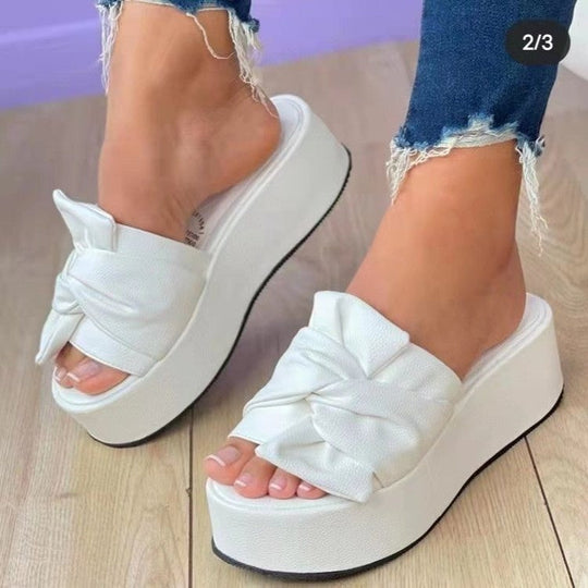 Damen Wedge-Pantoletten mit stilvollem Knotendesign und rutschfester Sohle