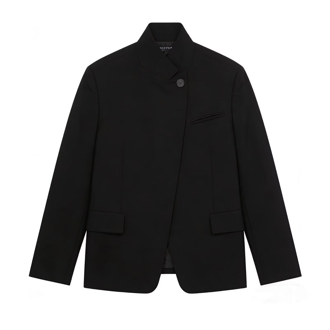 Damen Moderner schlanker Blazer mit asymmetrischer Knopfleiste und Stehkragen Shop Nory