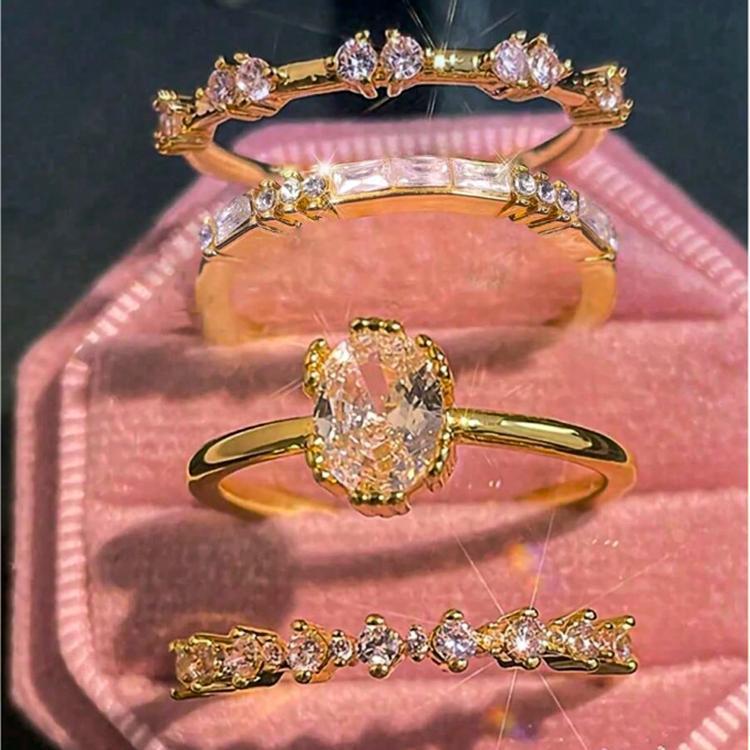 Damen Ring-Set mit funkelnden Zirkonia und eleganter Gestaltung Shop Nory