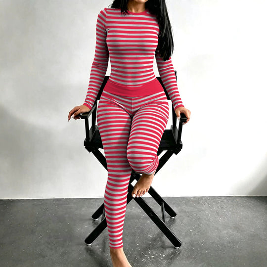 Damen Figurschmeichelndes Stretch-Lounge-Set mit Langarmtop und taillenhoher Leggings Shop Nory