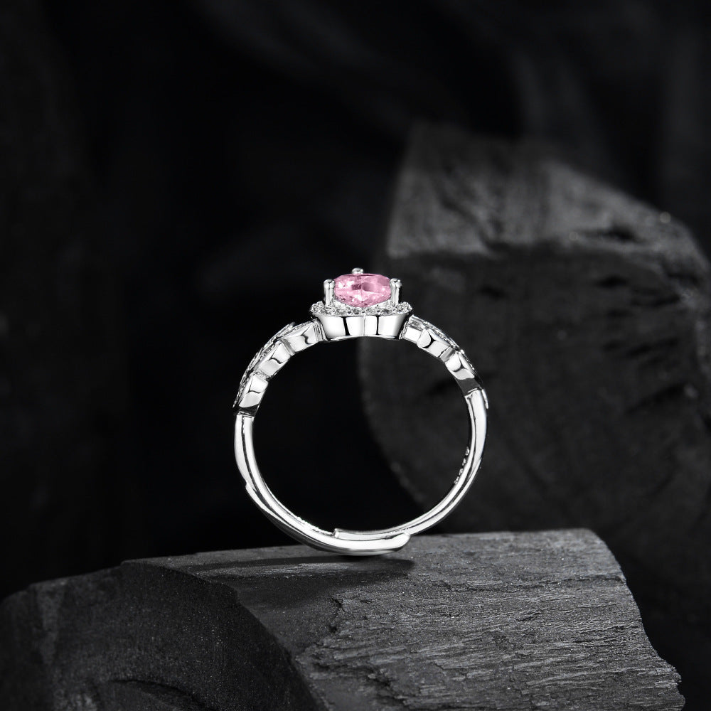 Damenring mit herzförmigem pinkem Zirkonia und floralem Design Shop Nory