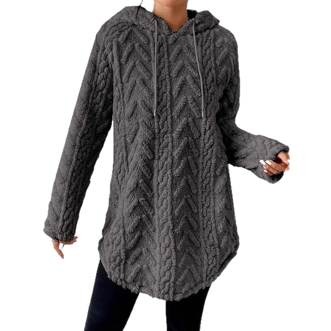 Damen nan kuschelige Kapuzenjacke aus Teddyfleece mit Zopfmuster und gerafftem Saum Shop Nory
