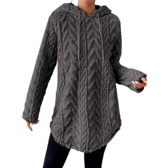 Damen nan kuschelige Kapuzenjacke aus Teddyfleece mit Zopfmuster und gerafftem Saum Shop Nory