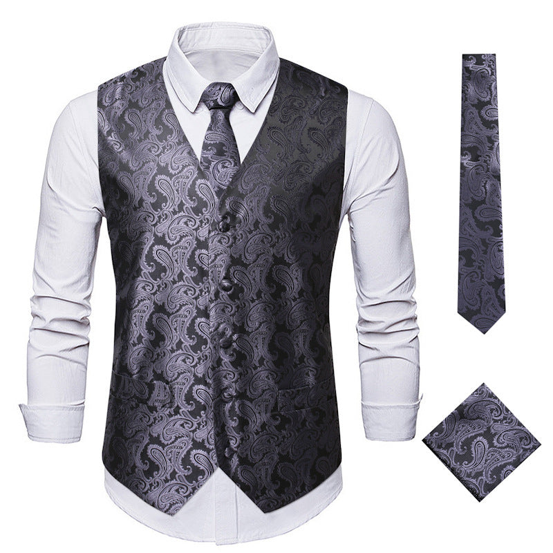 Herren elegante Weste mit feinem Paisleymuster und passendem Krawatten-Set