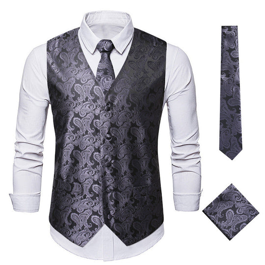 Herren elegante Weste mit feinem Paisleymuster und passendem Krawatten-Set