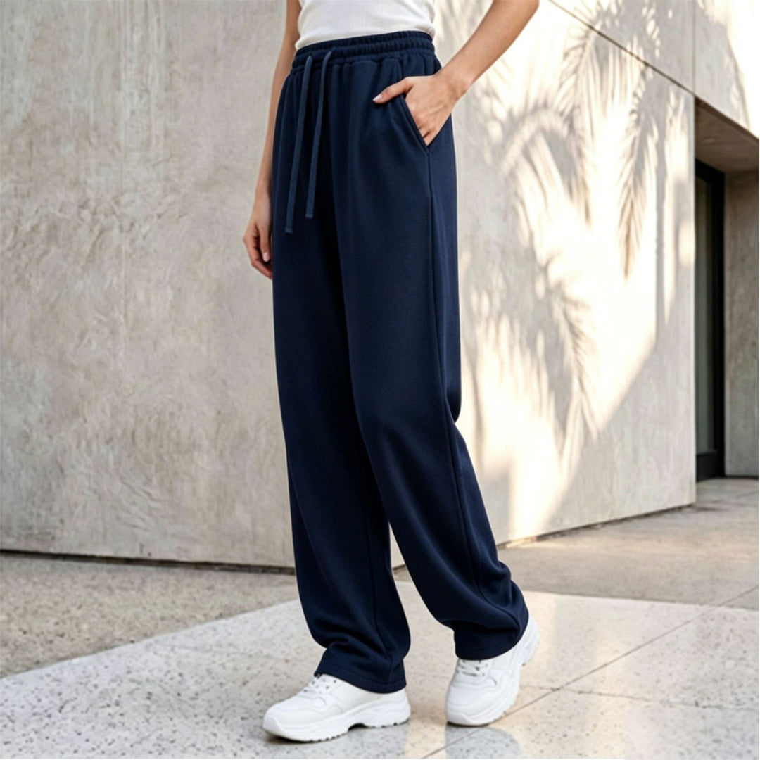 Damen nan weite Loungepalazzo-Hose mit hohem Komfortbund, Kordelzug, seitlichen Eingrifftaschen und dekorativer Seitennaht Shop Nory