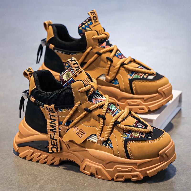 Damen Chunky-Plateau-Sneaker mit Ethno-Textil-Overlays und robuster Profilsohle Shopy Nory