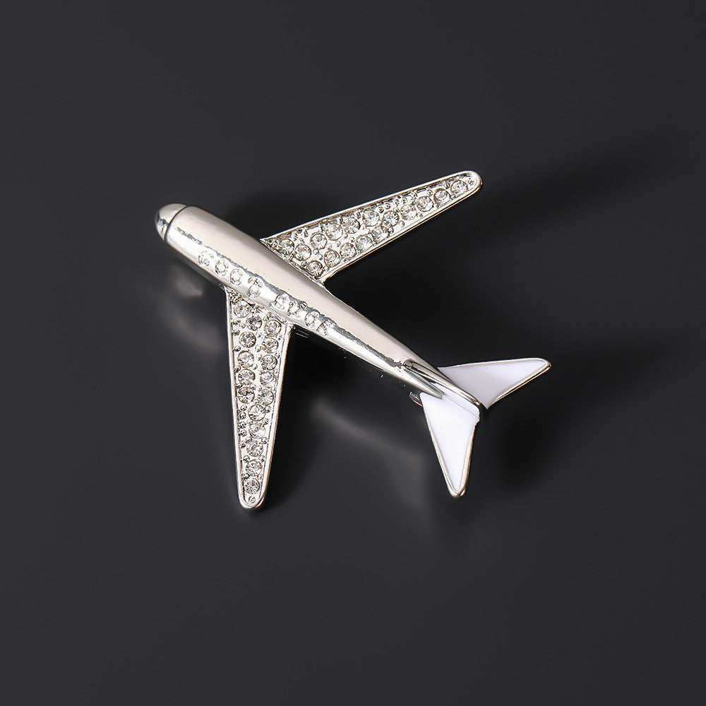 Elegante Flugzeugbrosche mit Kristallbesatz und Sicherem Nadelverschluss