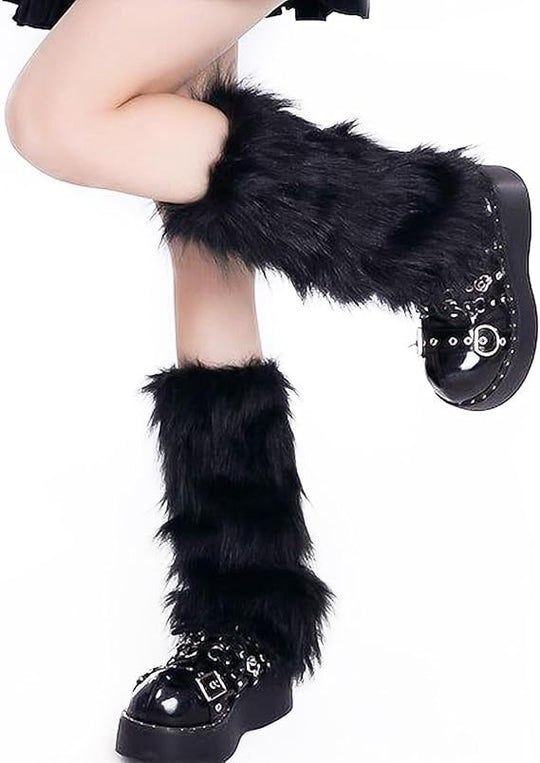 Damen Lange Kunstfell-Beinwärmer mit verstellbaren Schnallen und Plateau-Stulpen Shop Nory