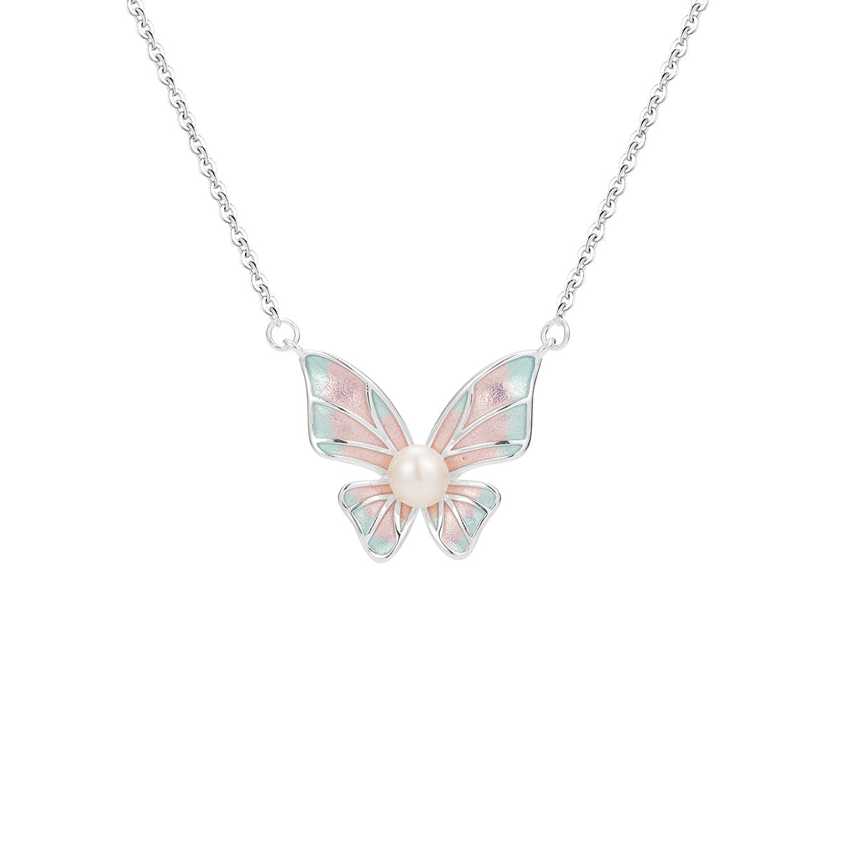 Damen filigrane Halskette mit kunstvollem Schmetterlingsanhänger und Perlen-Detail Shop Nory