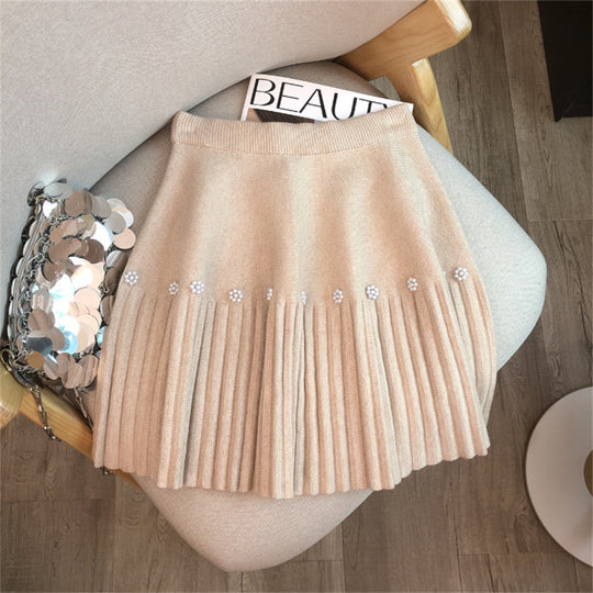 Damen Plissierter Rock mit dekorativen Perlen Shop Nory