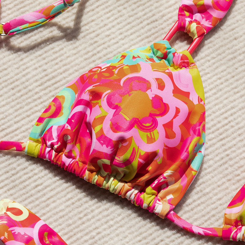 Damen Triangel-Bikini mit verstellbaren Trägern und floralem Design Shopnory