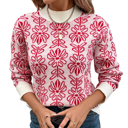 Damen GShop Norylümter Jacquard-Strickpullover mit Rundhalsausschnitt und gerippten Bündchen Shop Nory